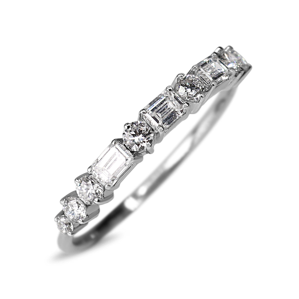 14ct White Gold Lab Grown Baguette and Brilliant Cut Diamond Band Ring