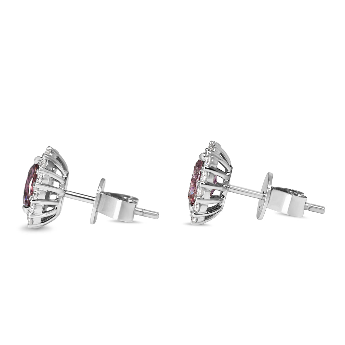 18ct White Gold Pink Sapphire and Diamond Halo Stud Earrings