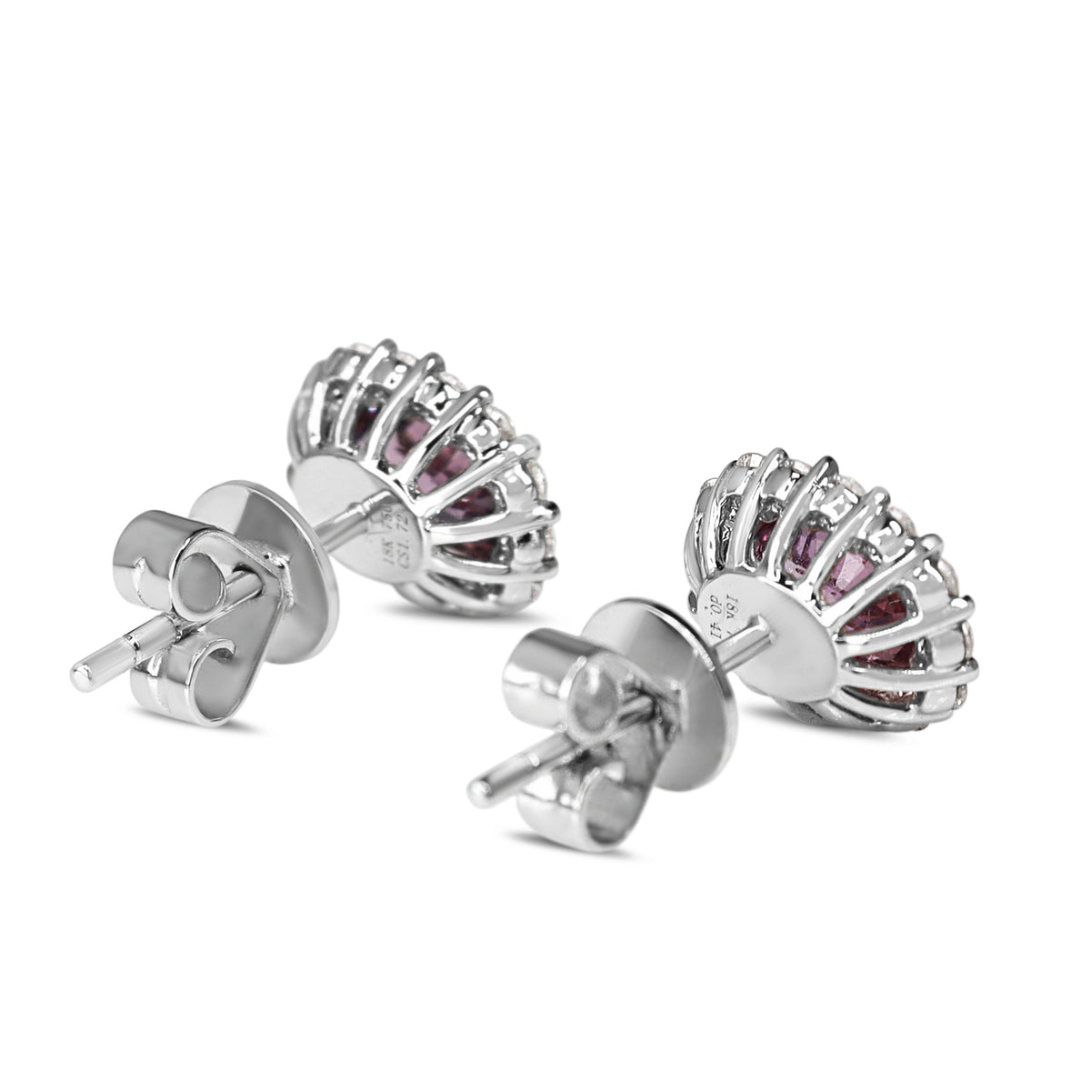 18ct White Gold Pink Sapphire and Diamond Halo Stud Earrings
