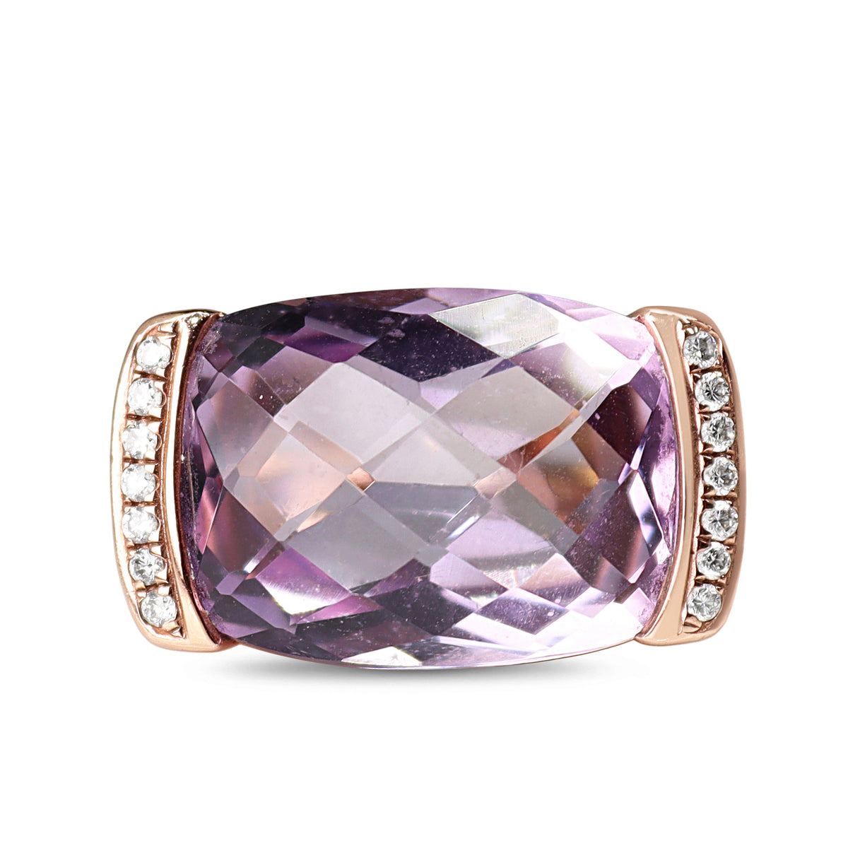 9ct Rose Gold Faceted East West Amethyst and Diamond Cocktail Ring
