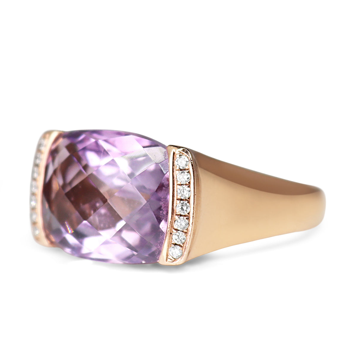 9ct Rose Gold Faceted East West Amethyst and Diamond Cocktail Ring