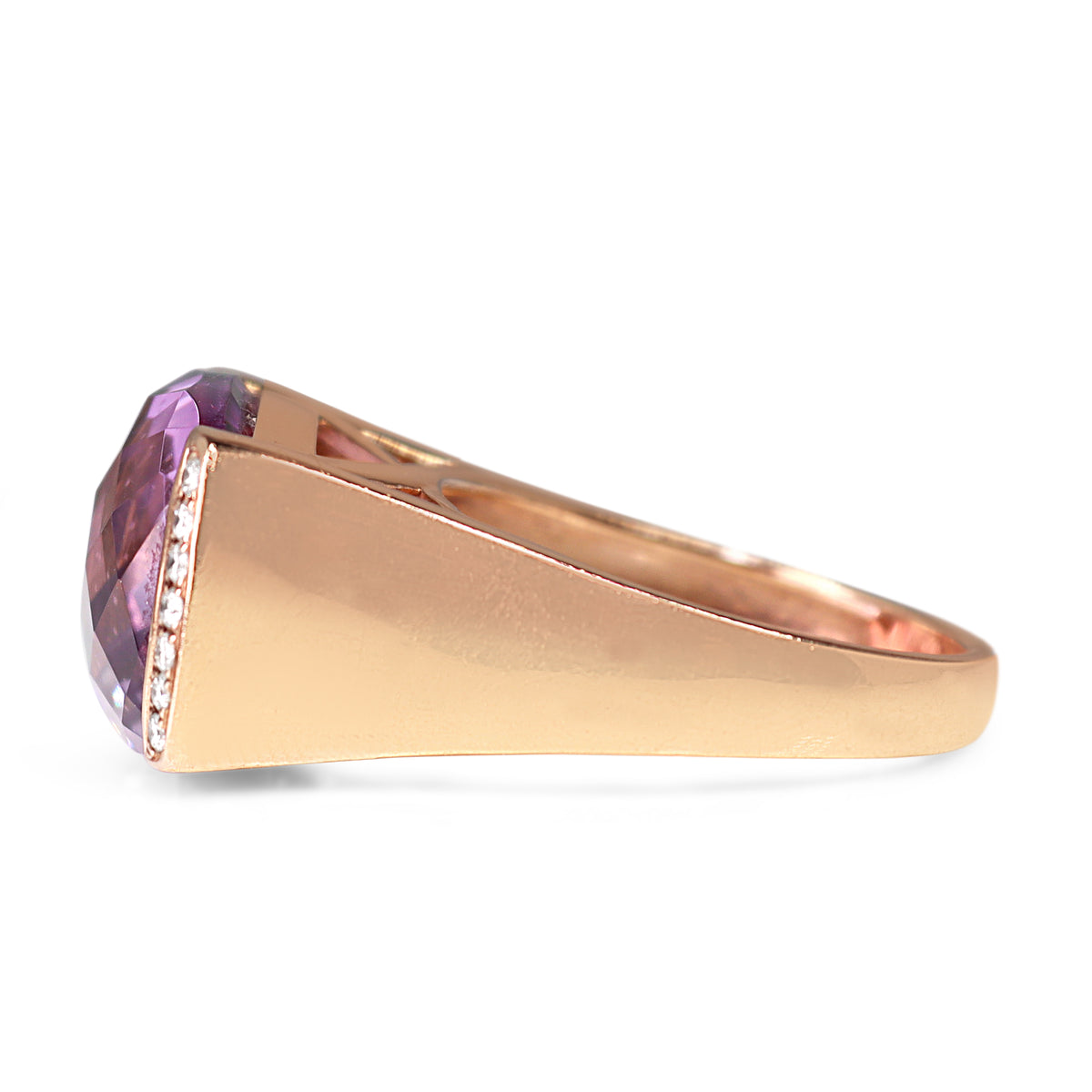 9ct Rose Gold Faceted East West Amethyst and Diamond Cocktail Ring