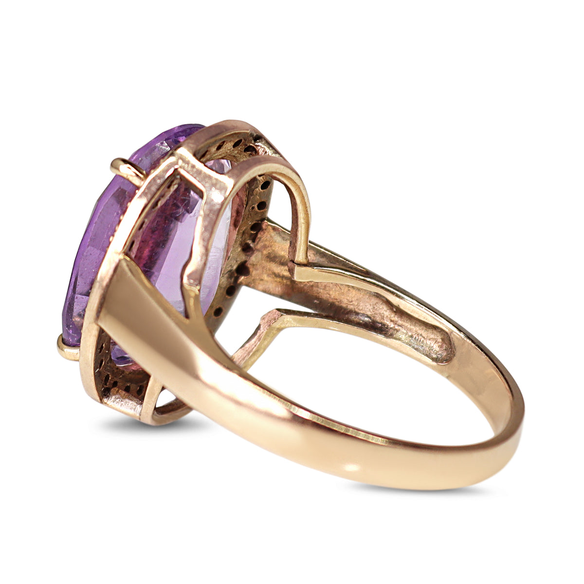 9ct Yellow Gold Oval Amethyst and Diamond Halo Ring