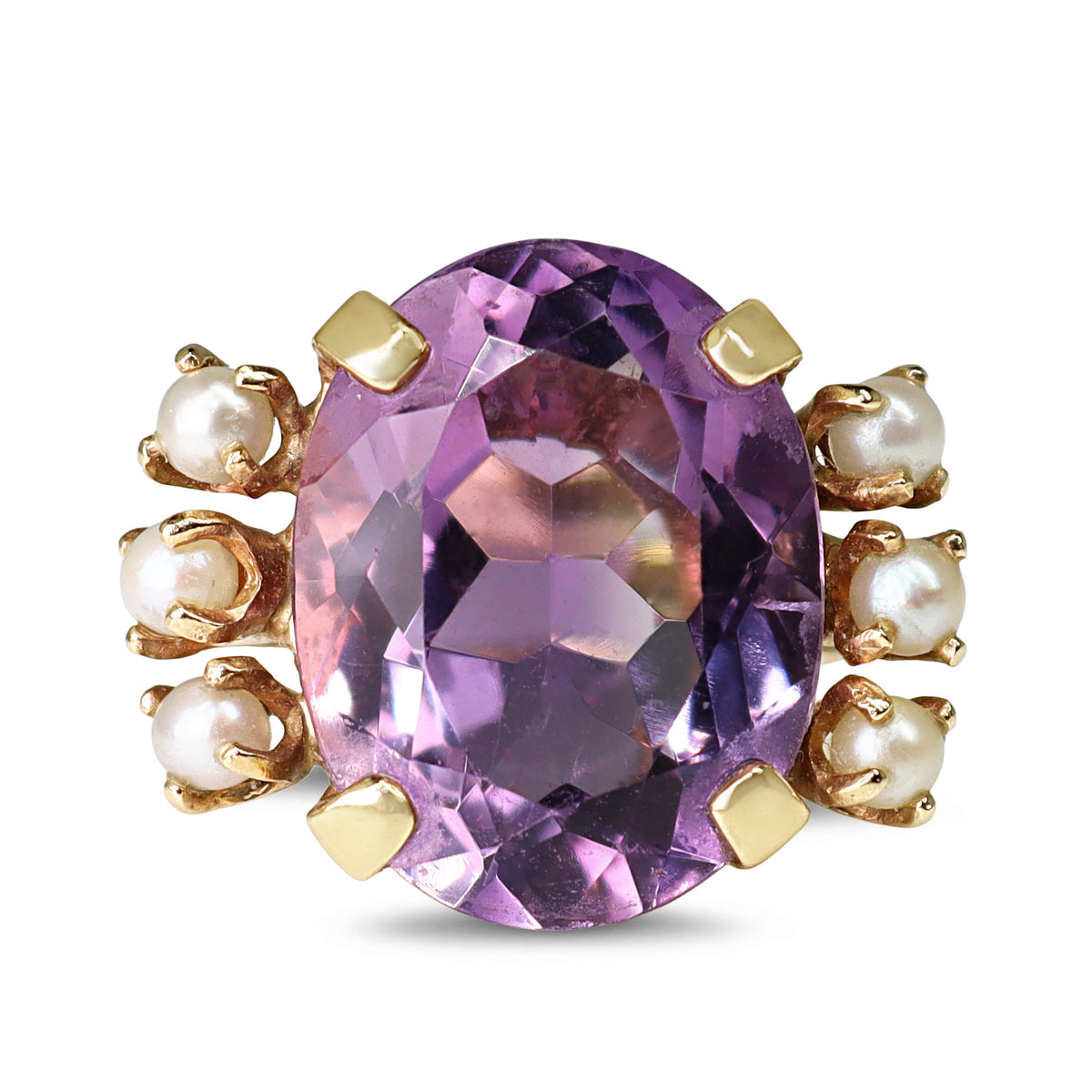 14ct Yellow Gold Amethyst and Pearl Vintage Ring