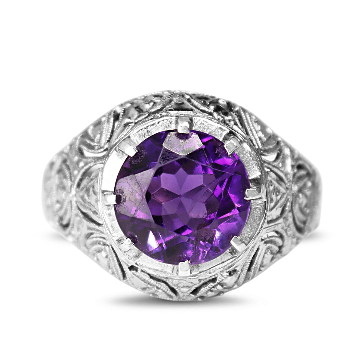 Platinum Vintage Filigree Amethyst Ring