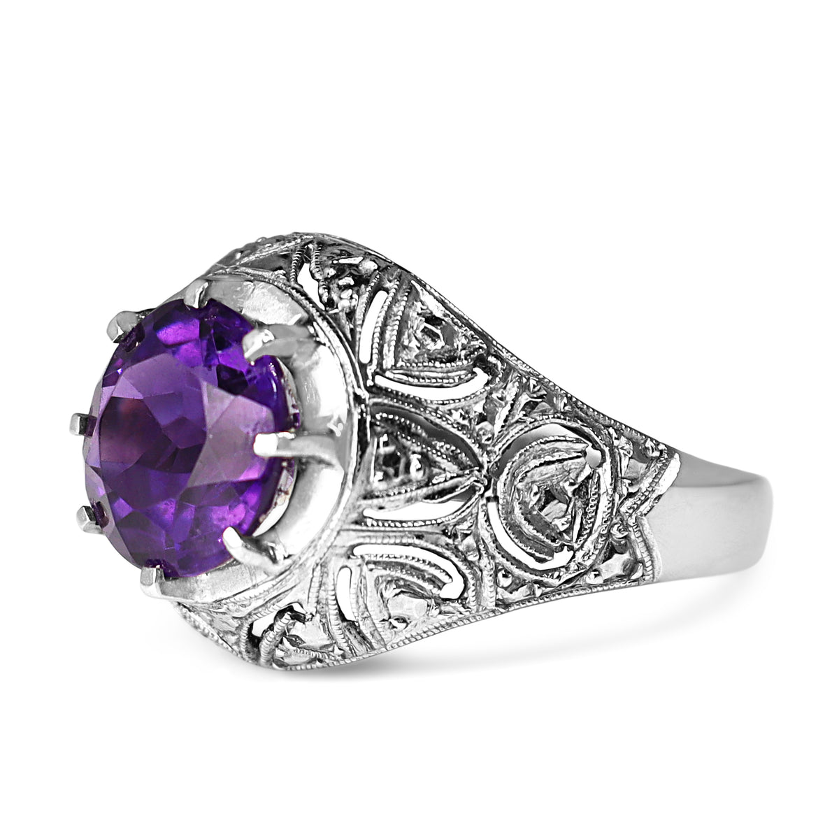 Platinum Vintage Filigree Amethyst Ring