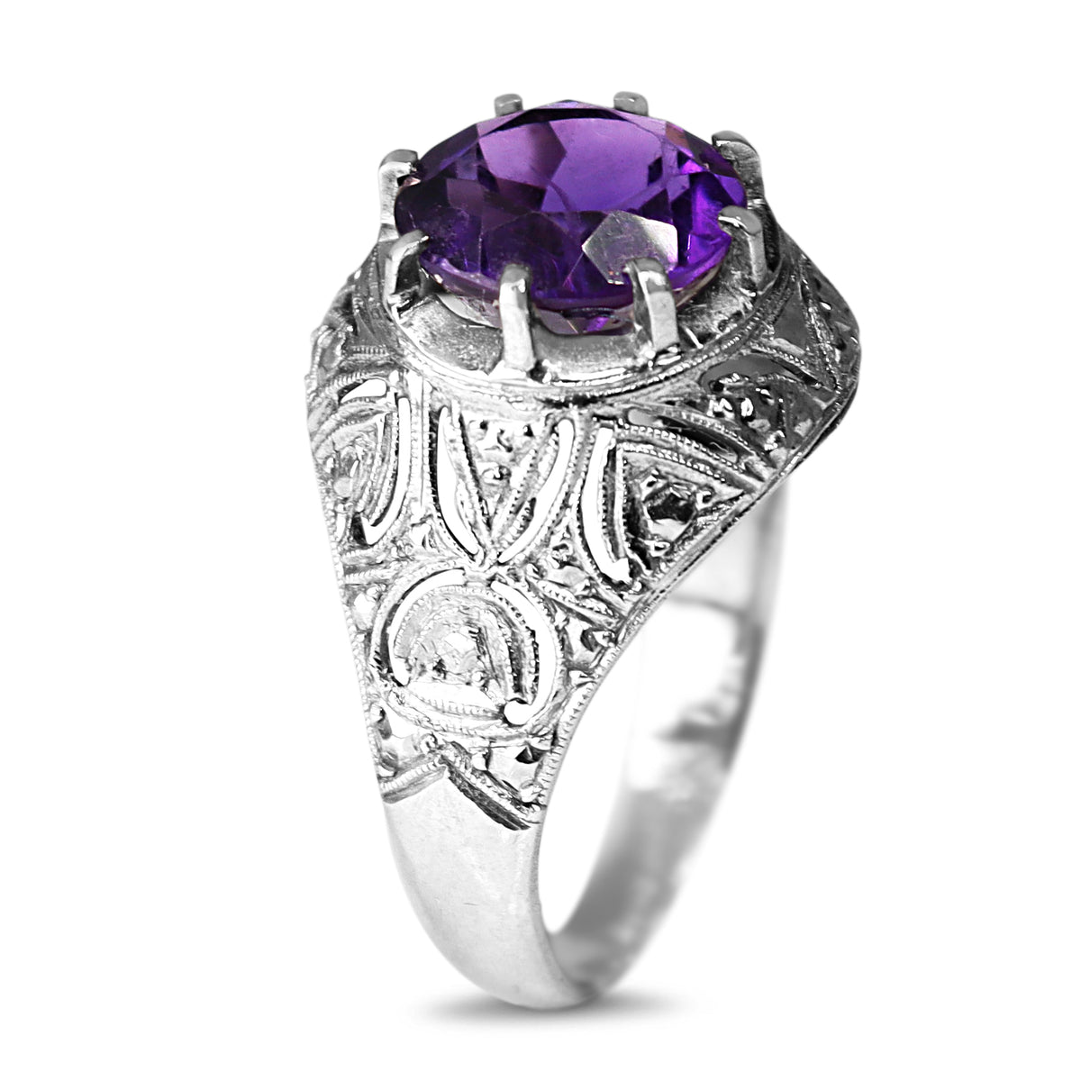 Platinum Vintage Filigree Amethyst Ring