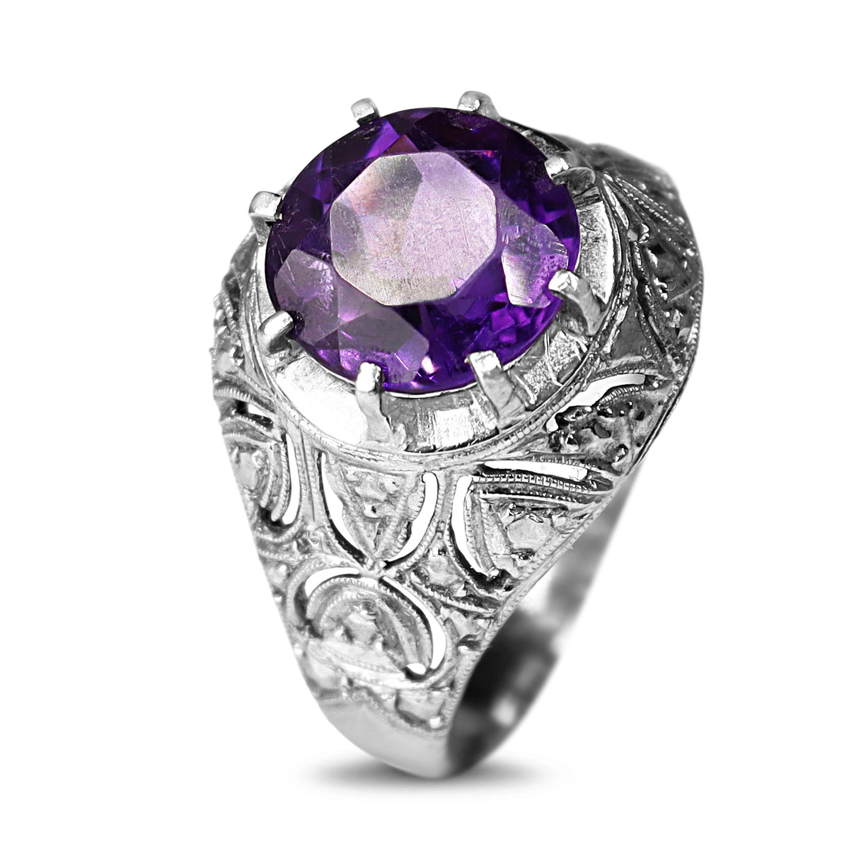 Platinum Vintage Filigree Amethyst Ring