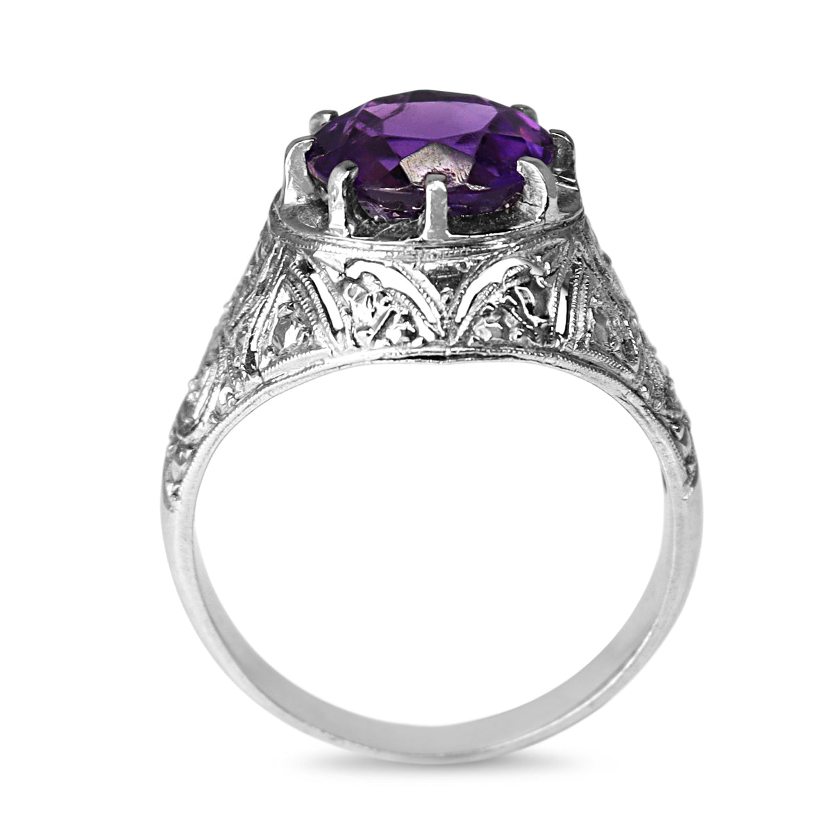 Platinum Vintage Filigree Amethyst Ring