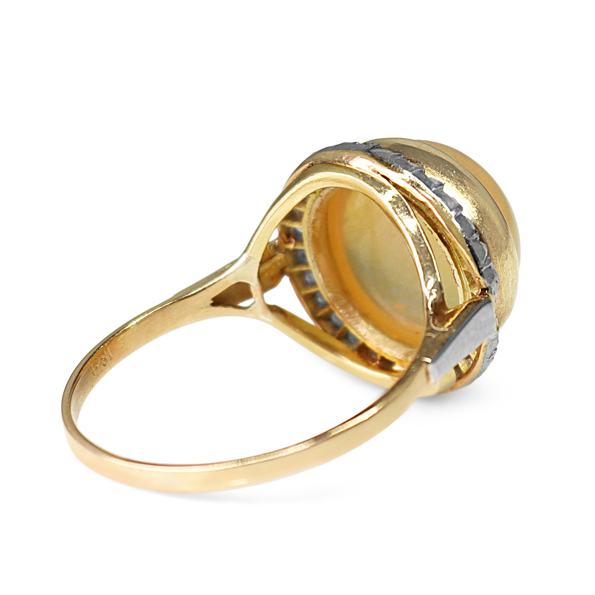 18ct Yellow and White Gold Opal and Rose Cut Diamond Halo Ring