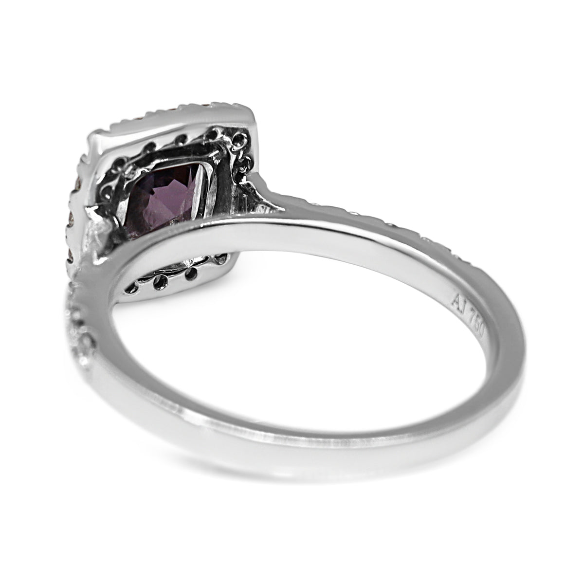 18ct White Gold Pink / Purple Spinel and Diamond Halo Ring