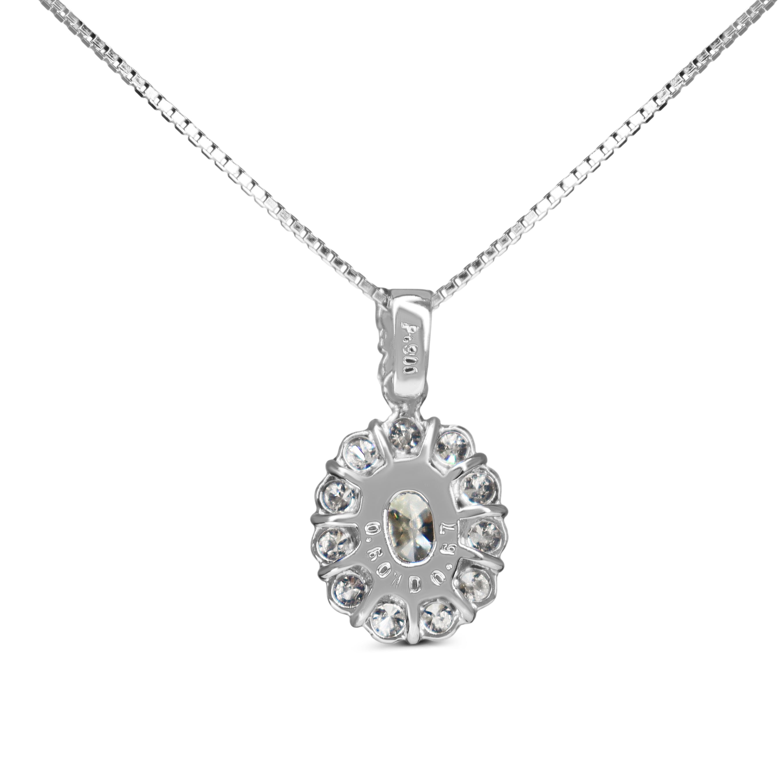 Platinum Yellow and White Diamond Oval Halo Cluster Necklace