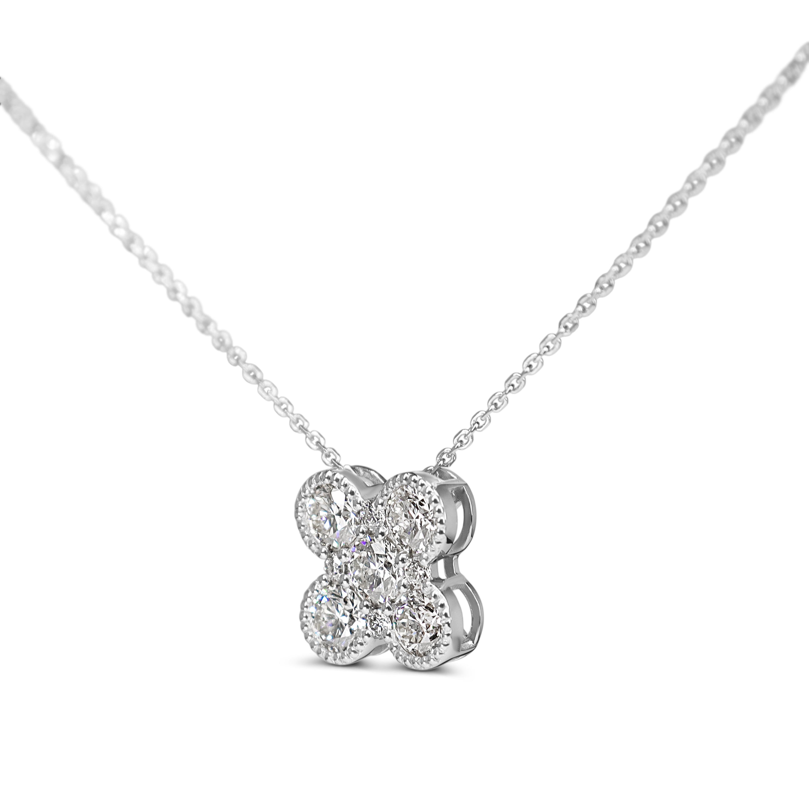 Platinum Diamond Clover Style Necklace