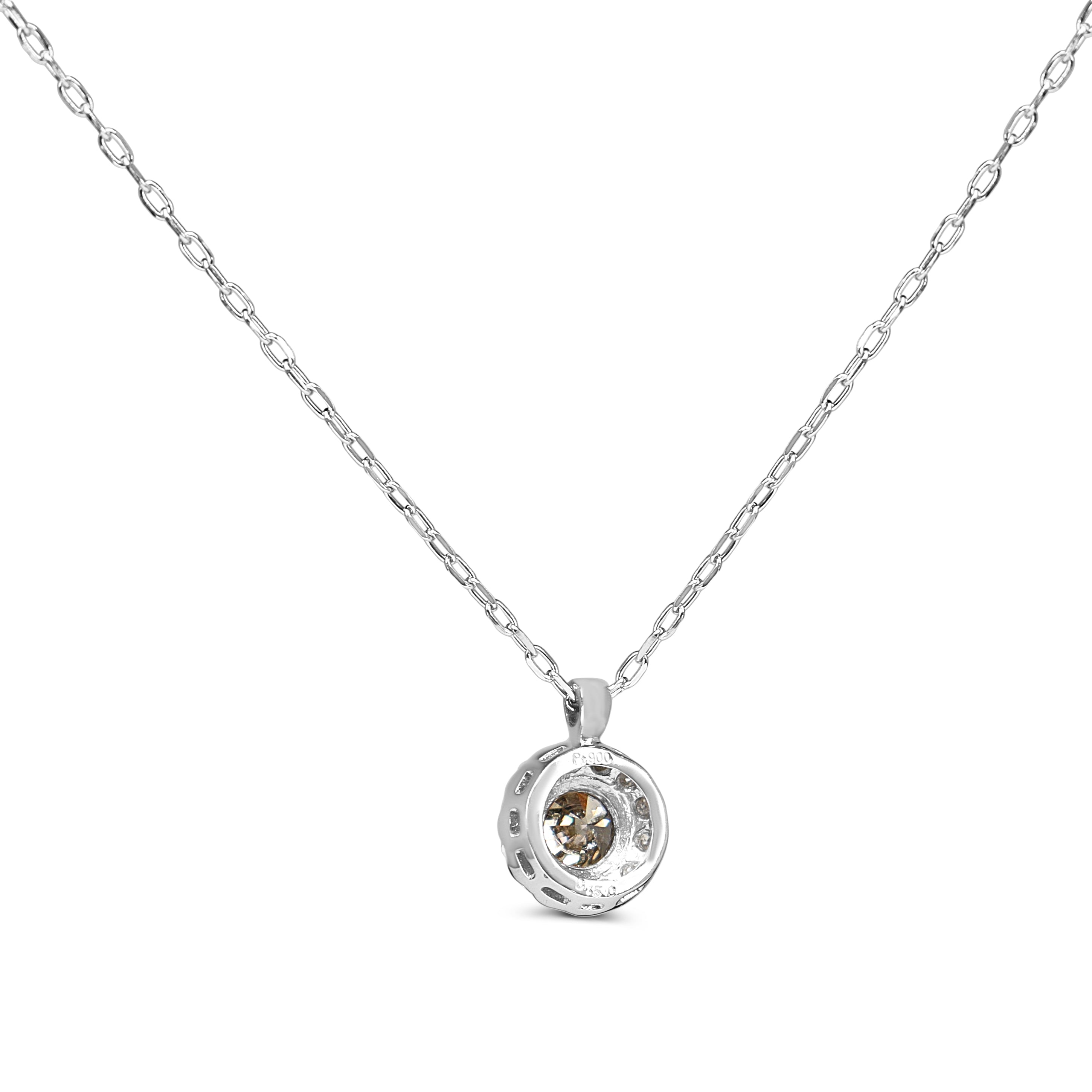 Platinum Champagne and White Diamond Halo Necklace