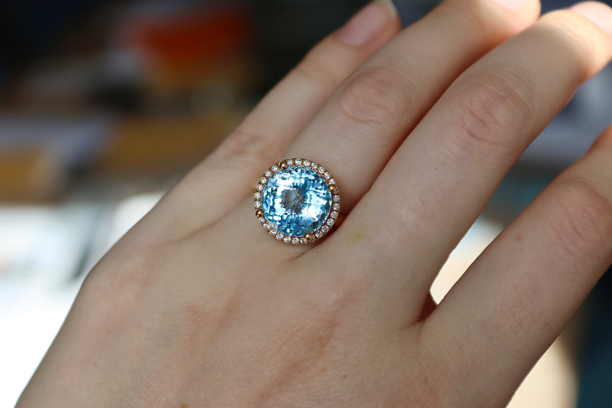 18ct Yellow Gold Topaz and Diamond Halo Ring