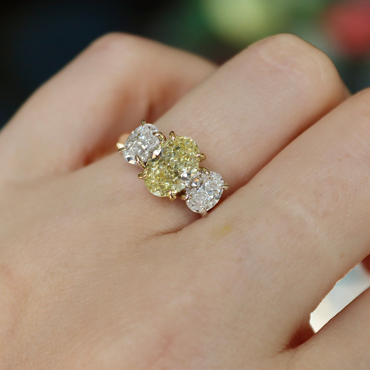 18ct Yellow and White Gold Lab Grown Yellow and White Diamond 3 Stone Ring