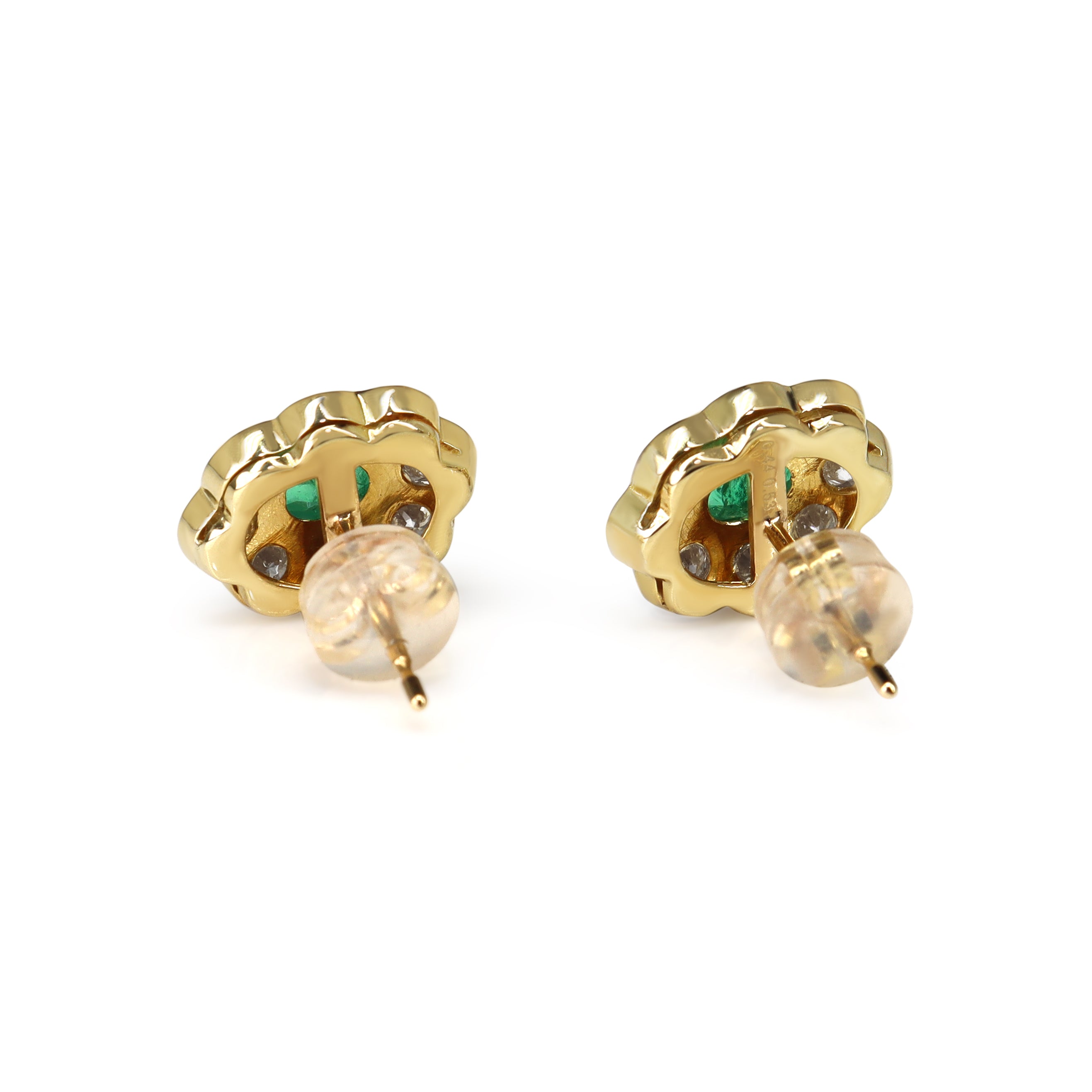 18ct Yellow Gold Emerald and Diamond Daisy Style Stud Earrings