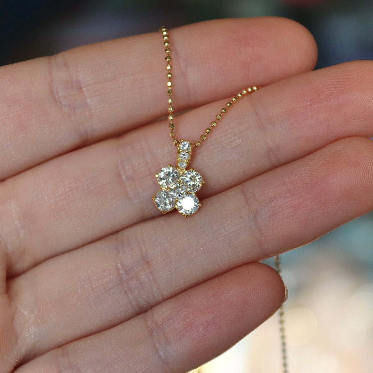 18ct Yellow Gold Clover Style Diamond Necklace