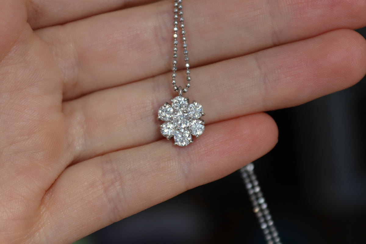 Platinum 1.50ct Diamond Daisy Cluster Necklace