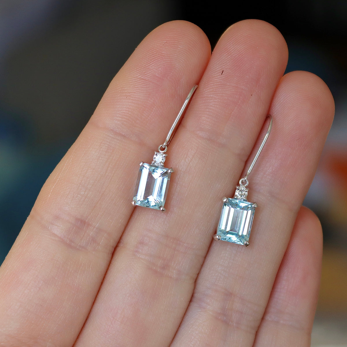 18ct White Gold Aquamarine and Diamond Drop Earrings