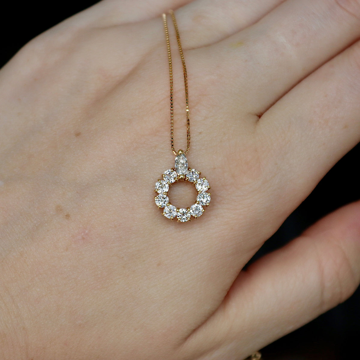 18ct Yellow Gold Round and Marquise Diamond Circle Necklace