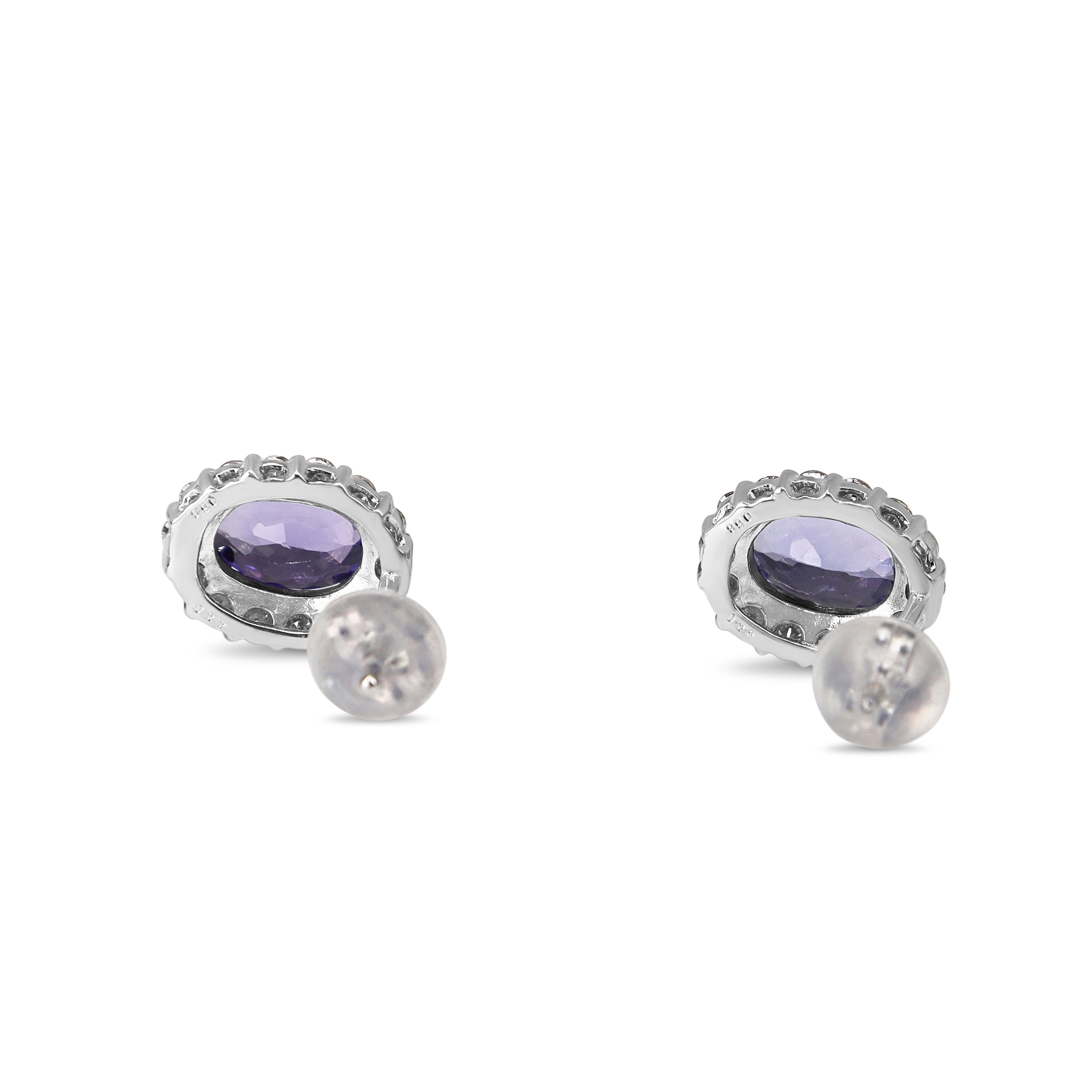 18ct White Gold Tanzanite and Diamond Halo Stud Earrings