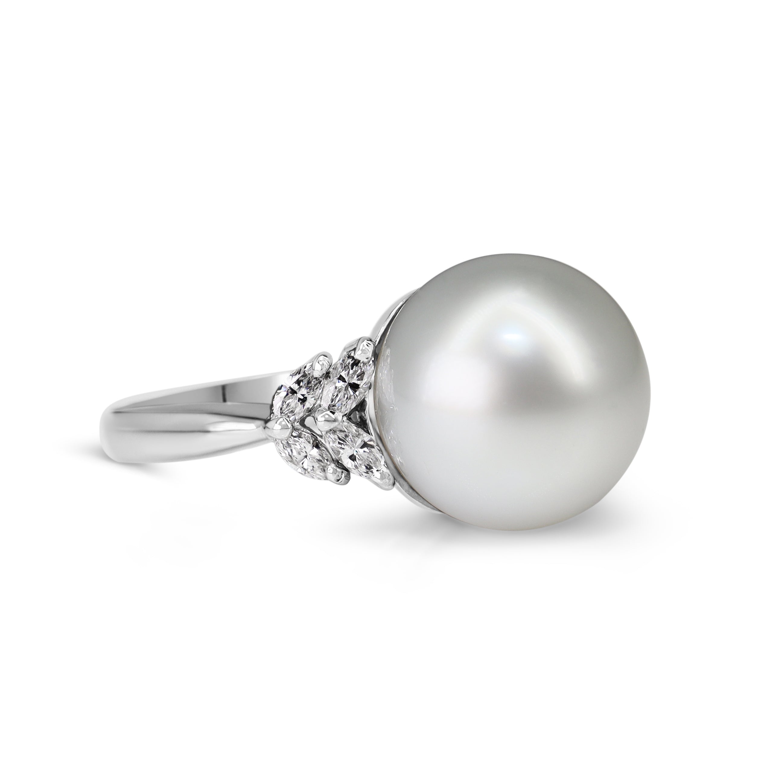 Platinum 13mm South Sea Pearl and Marquise Diamond Ring