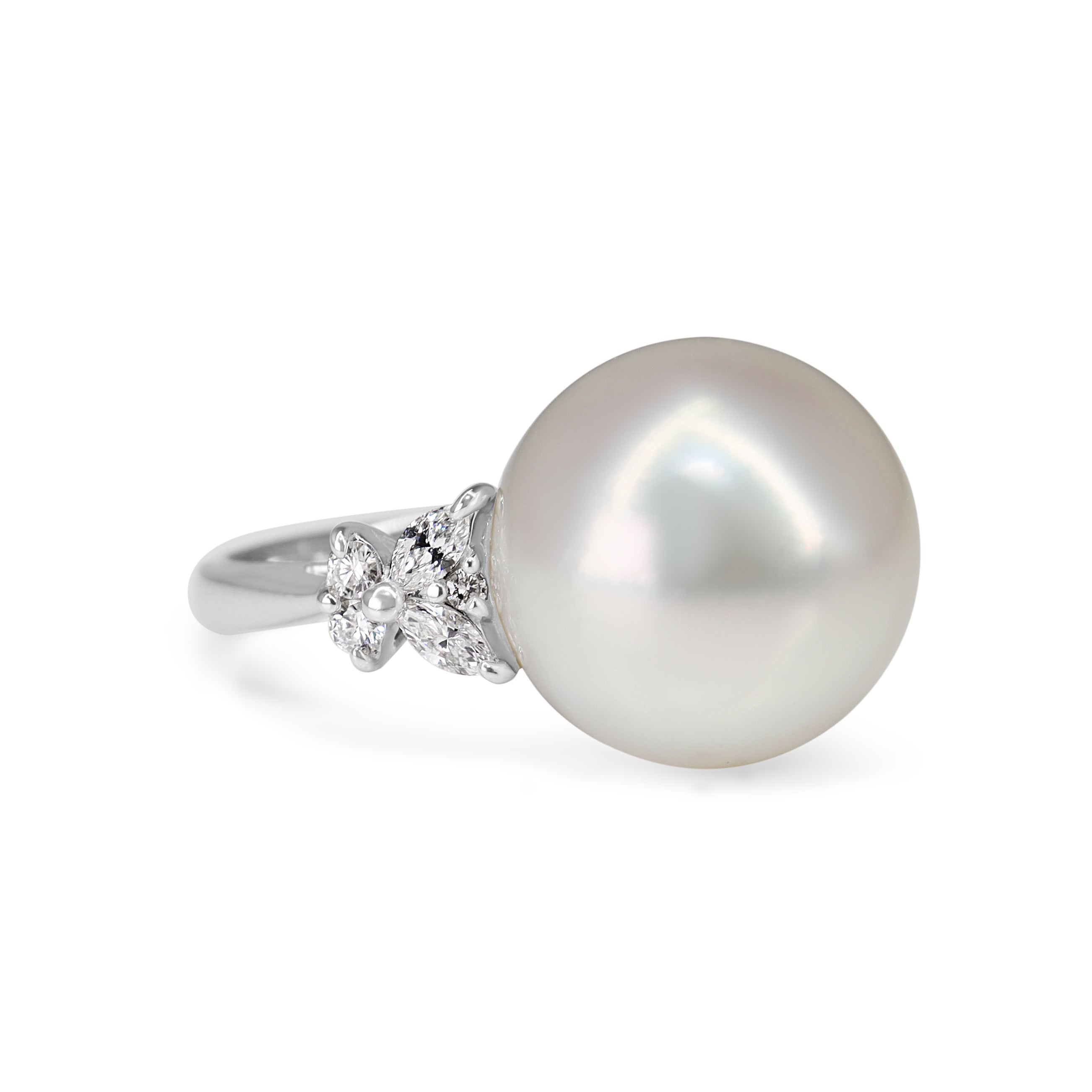 Platinum 14mm South Sea Pearl and Diamond Ring