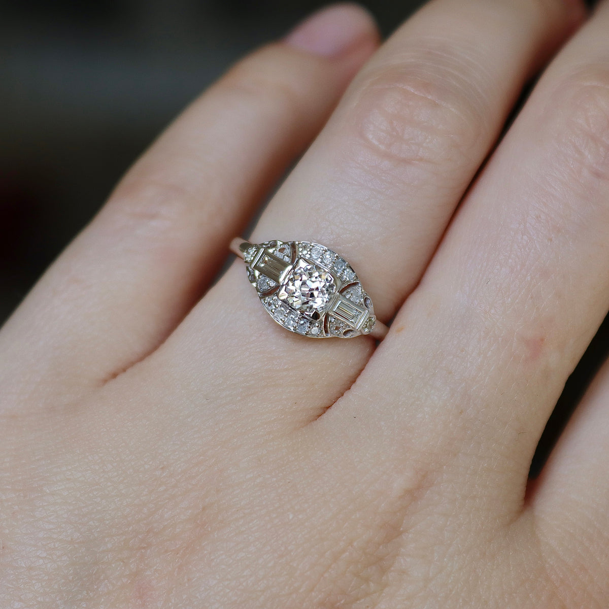 14ct White Gold Art Deco Old Cut Diamond Ring
