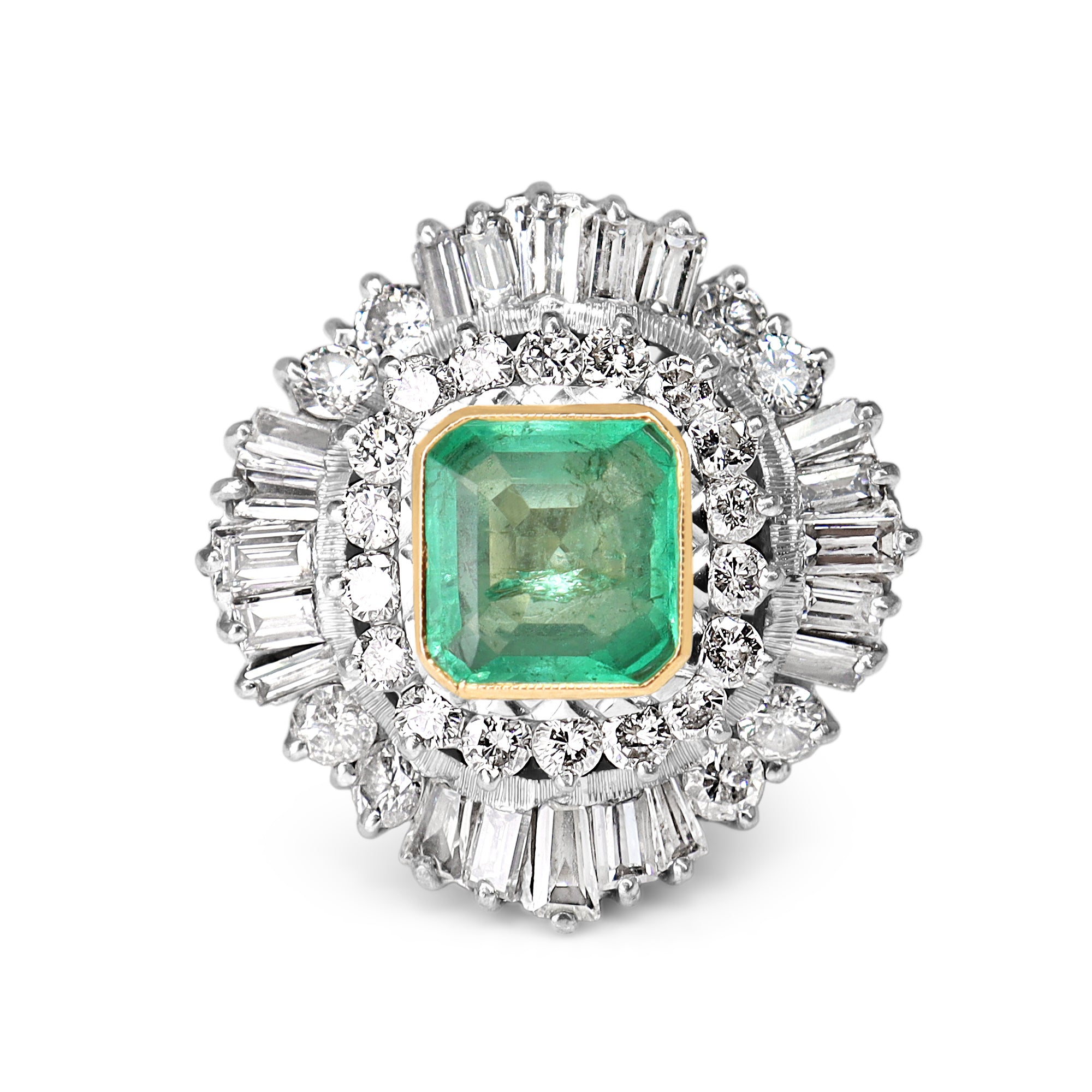 18ct White and Yellow Gold Emerald and Diamond Ballerina Ring