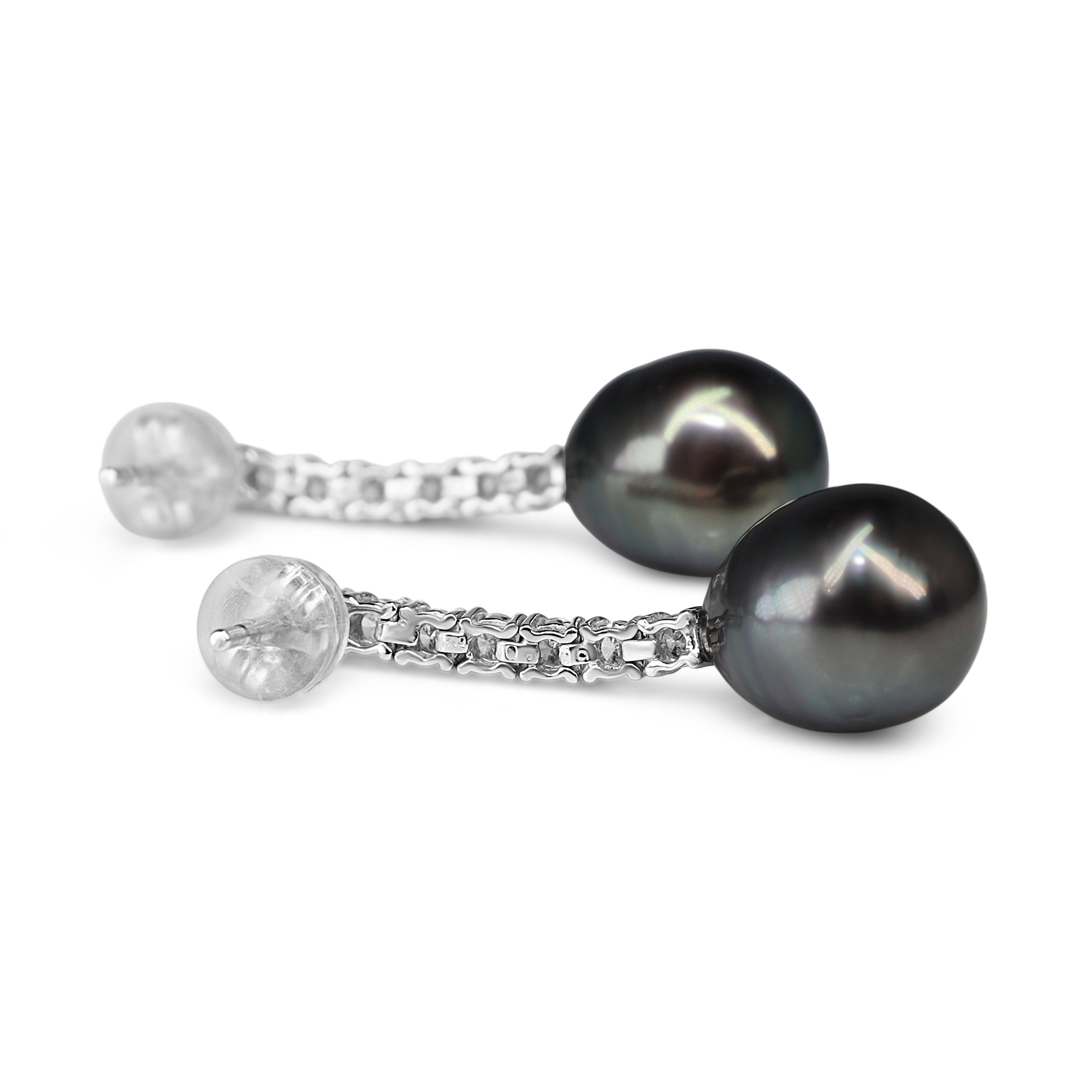 Platinum Diamond and Tahitian 9.5mm Pearl Drop Earrings