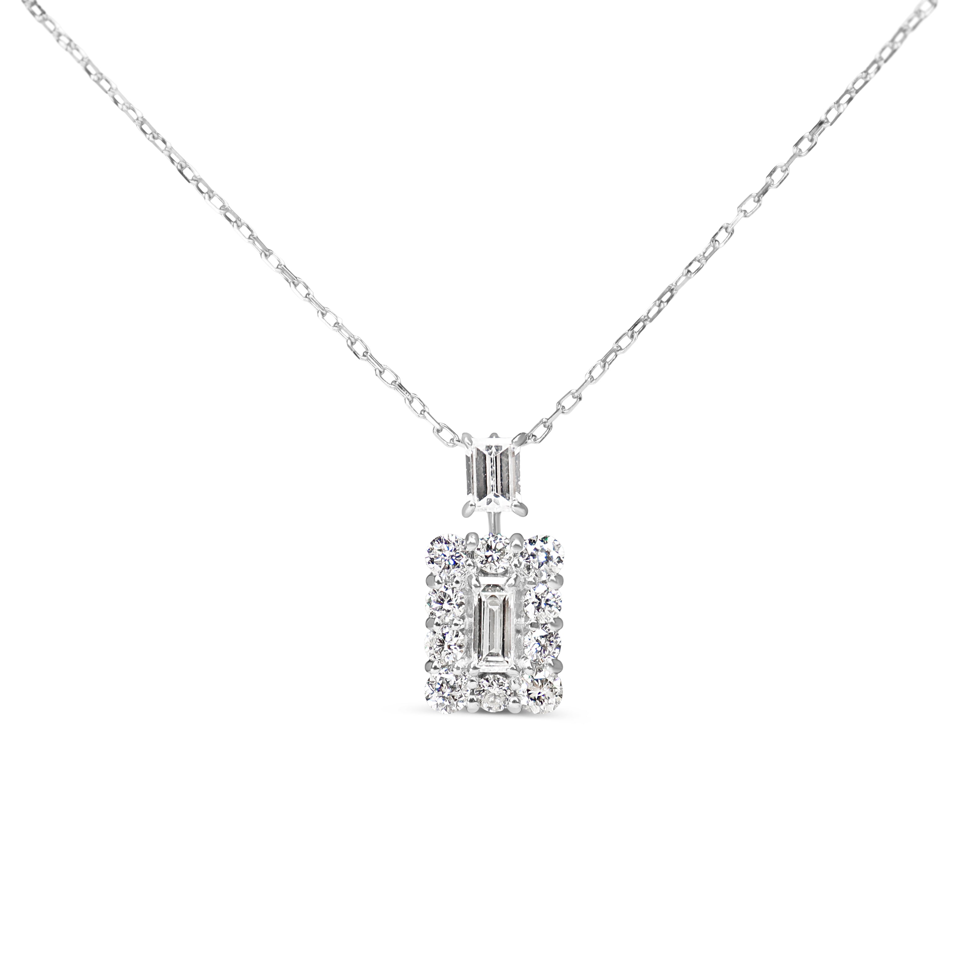 Platinum Baguette Diamond Halo Necklace