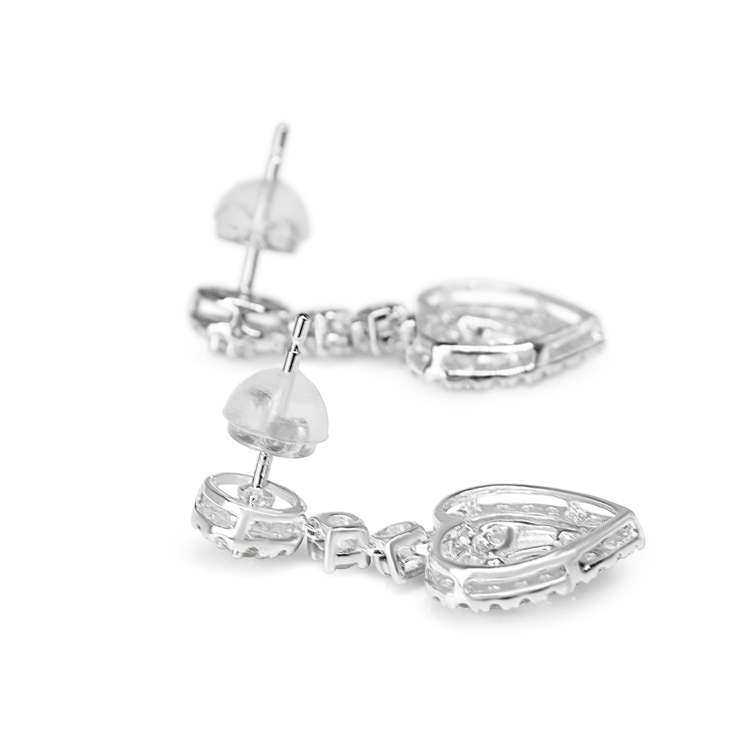 18ct White Gold Heart Cluster Diamond Drop Earrings