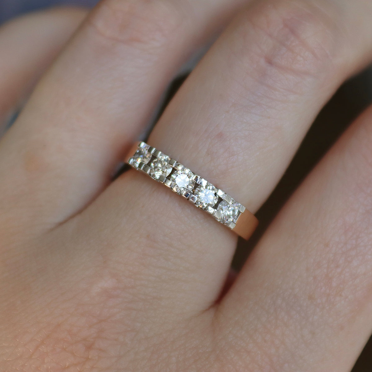 18ct Rose and White Gold 5 Stone Diamond Ring