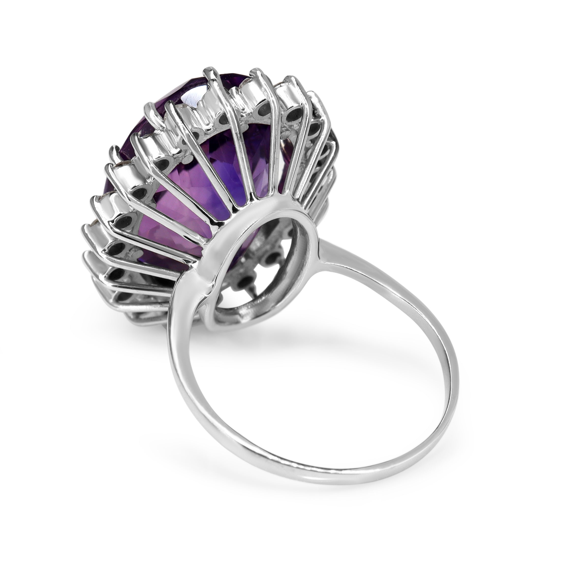 18ct White Gold Amethyst and Diamond Halo Cocktail Ring