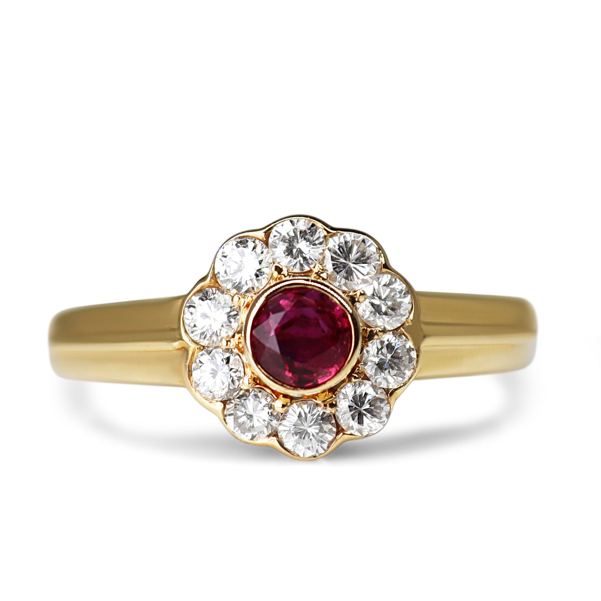 18ct Yellow Gold Ruby and Diamond Daisy Ring
