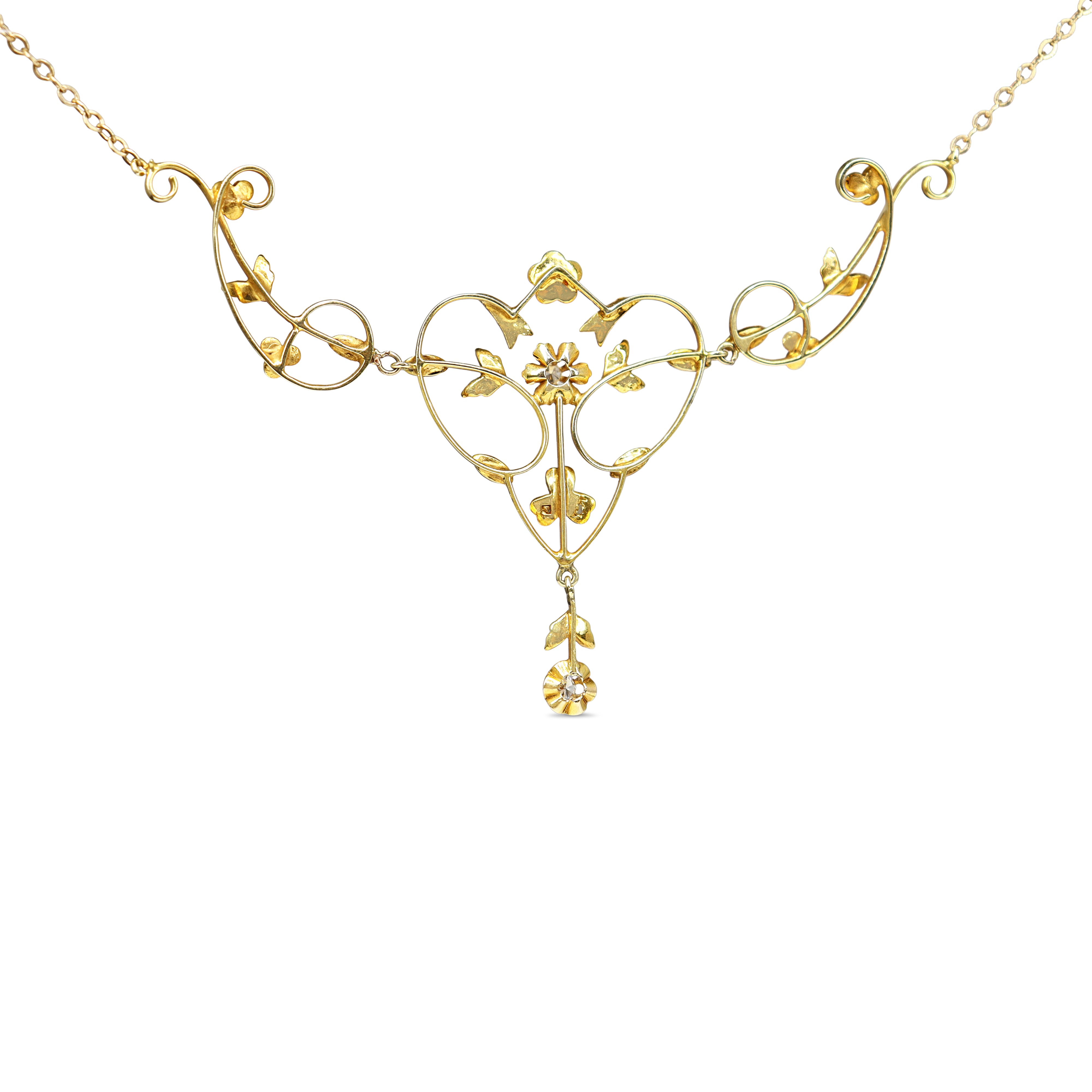 15ct Yellow Gold Antique Pearl and Diamond Art Nouveau Necklace