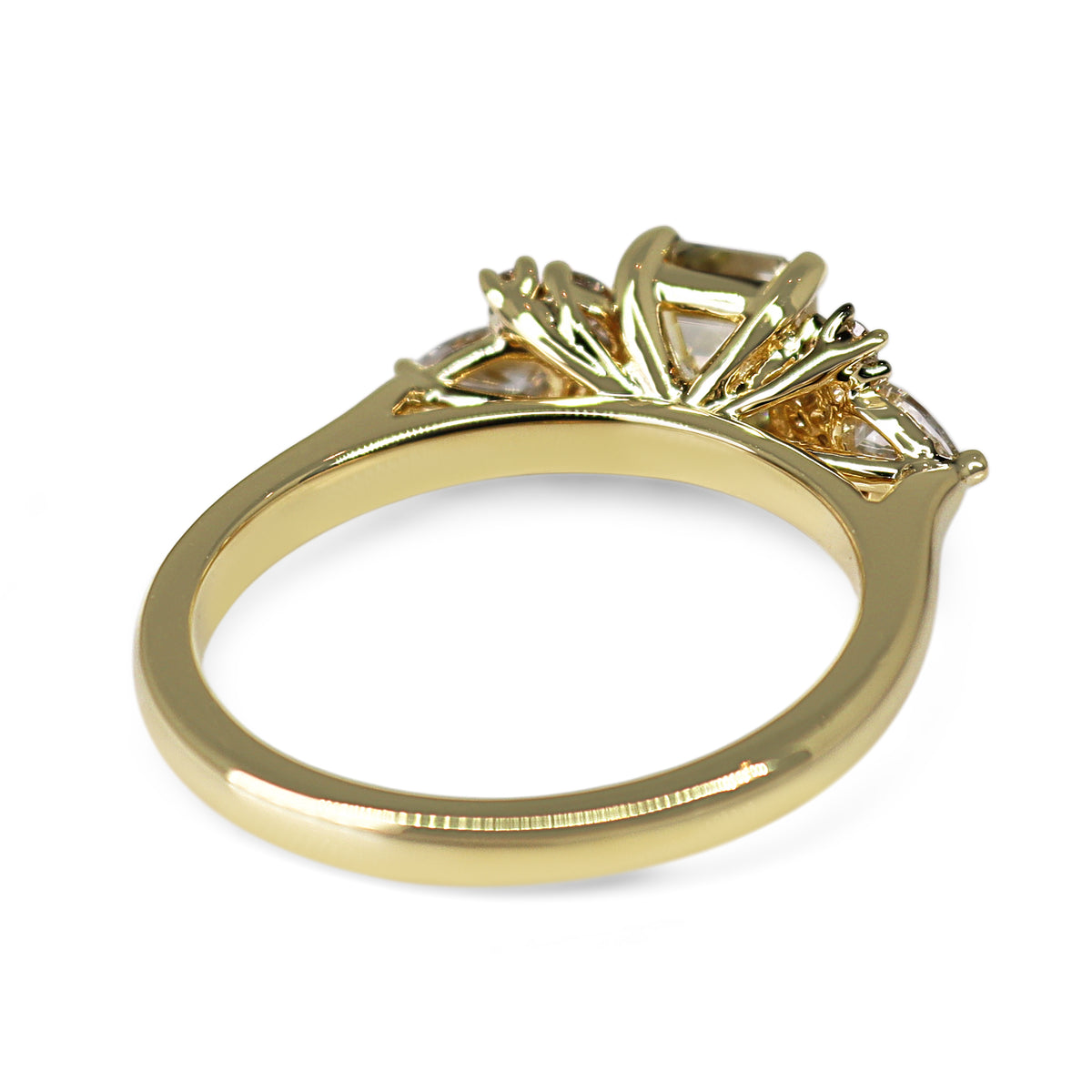 18ct Yellow Gold Tinted Emerald Cut with Pear and Marquise Accents Diamond Ring