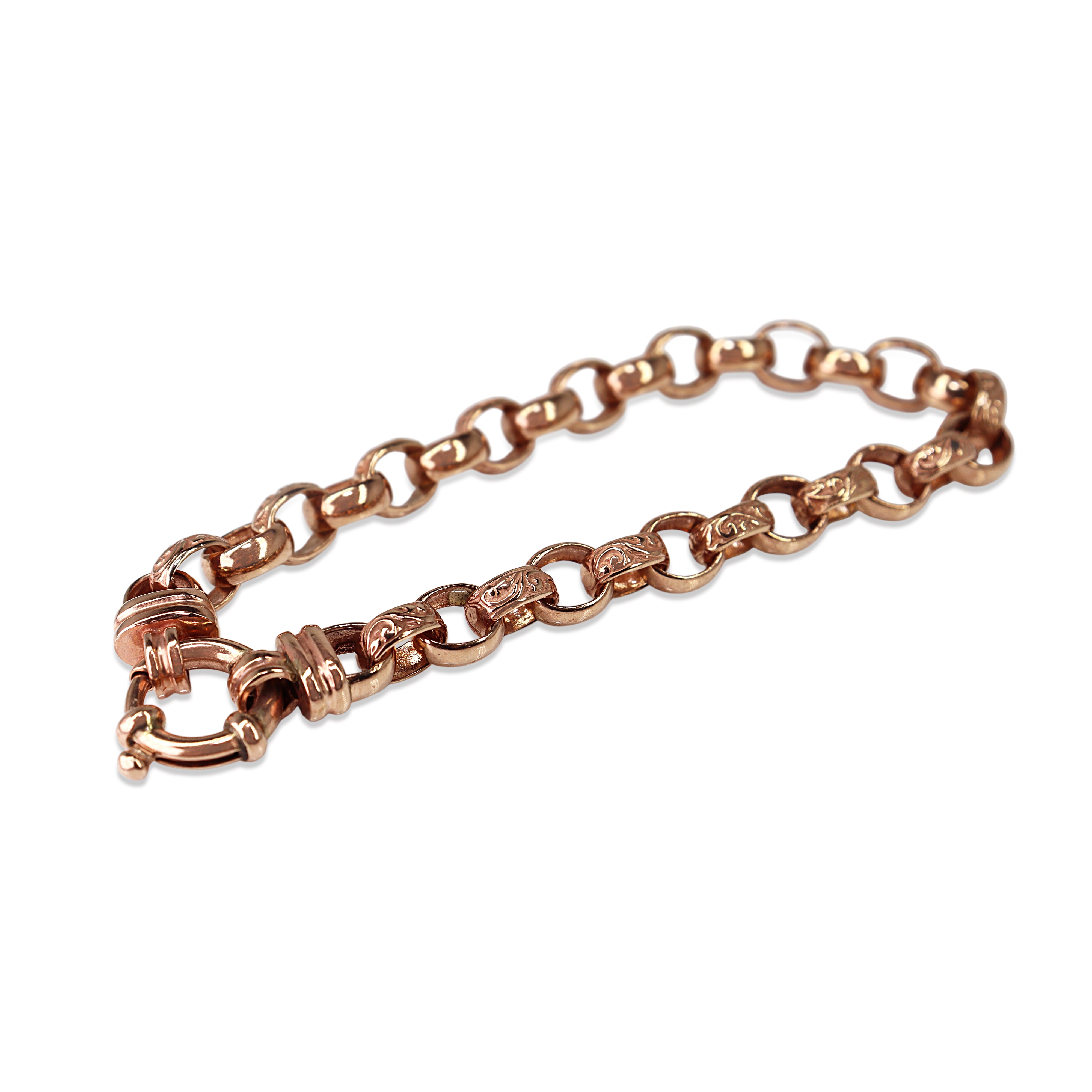 9ct Rose Gold Etched Belcher Link Bracelet
