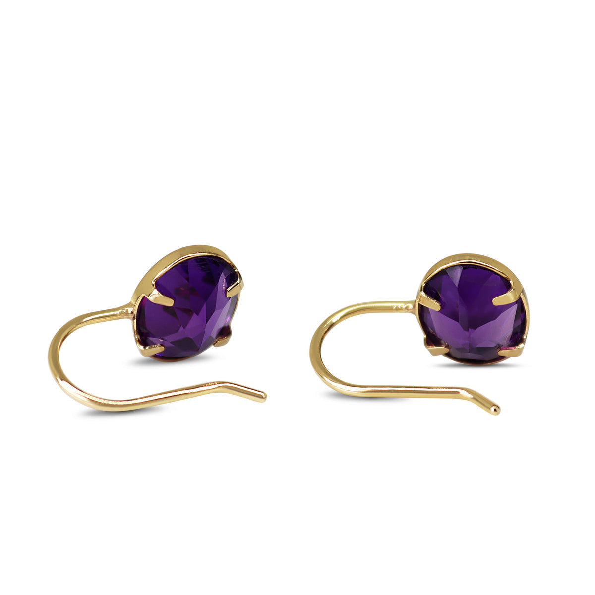 18ct Yellow Gold Amethyst Bezel Hoop Earrings