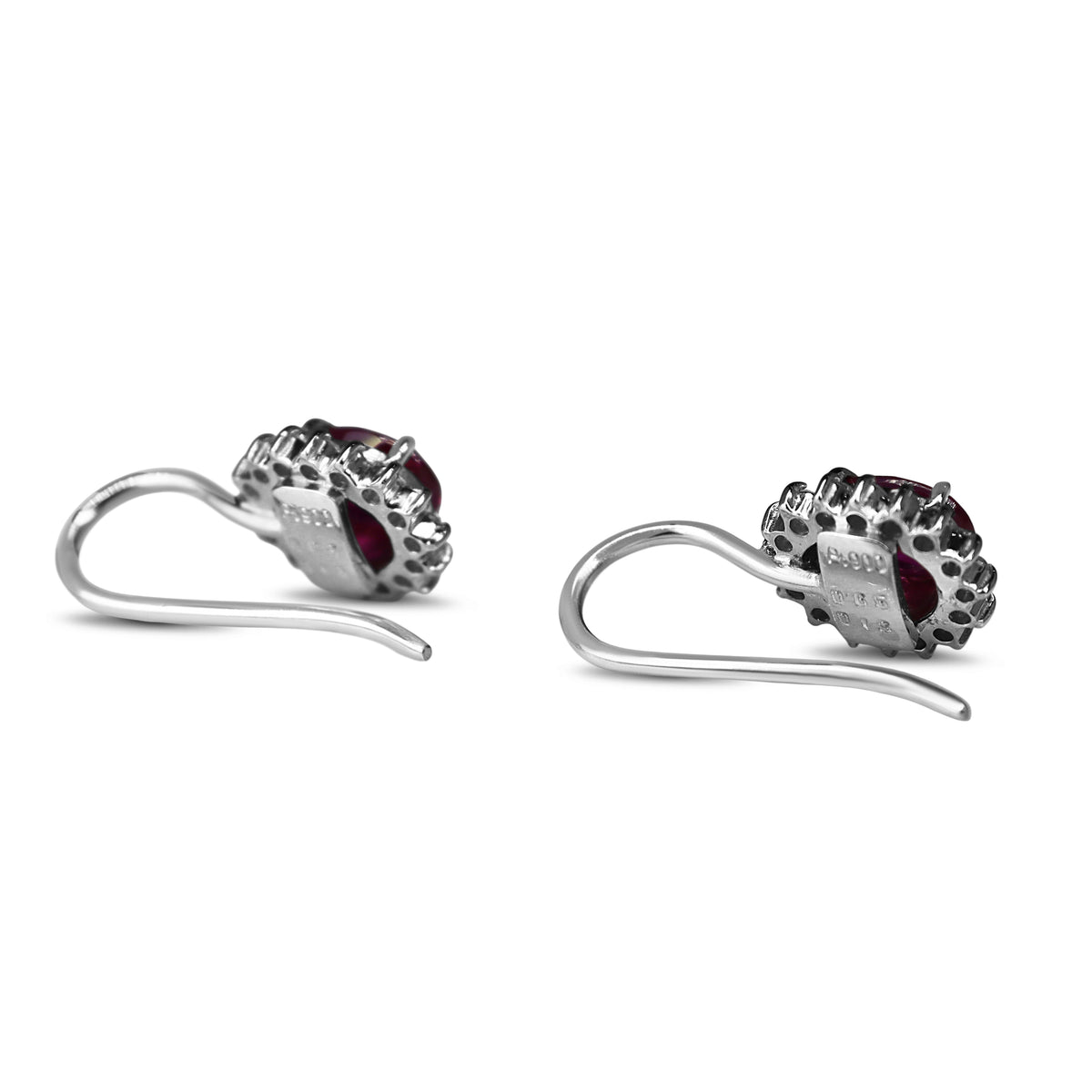 Platinum Ruby and Diamond Halo Drop Earrings
