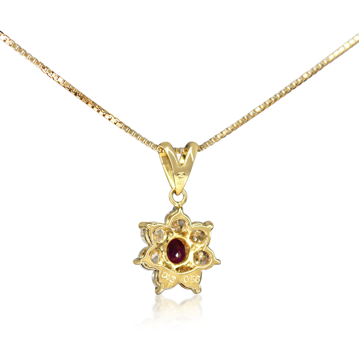 18ct Yellow Gold Ruby and Diamond Cluster Necklace