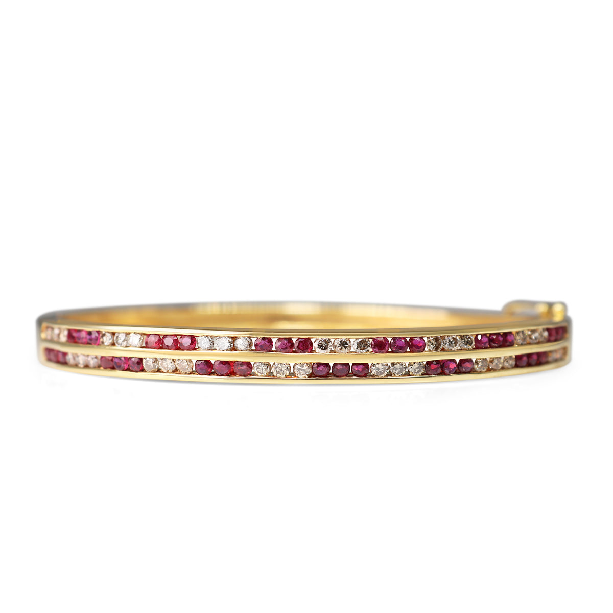 18ct Yellow Gold Ruby and Diamond Channel Set Bangle