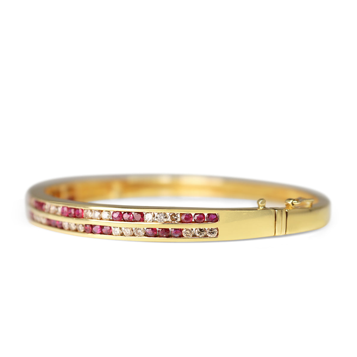 18ct Yellow Gold Ruby and Diamond Channel Set Bangle