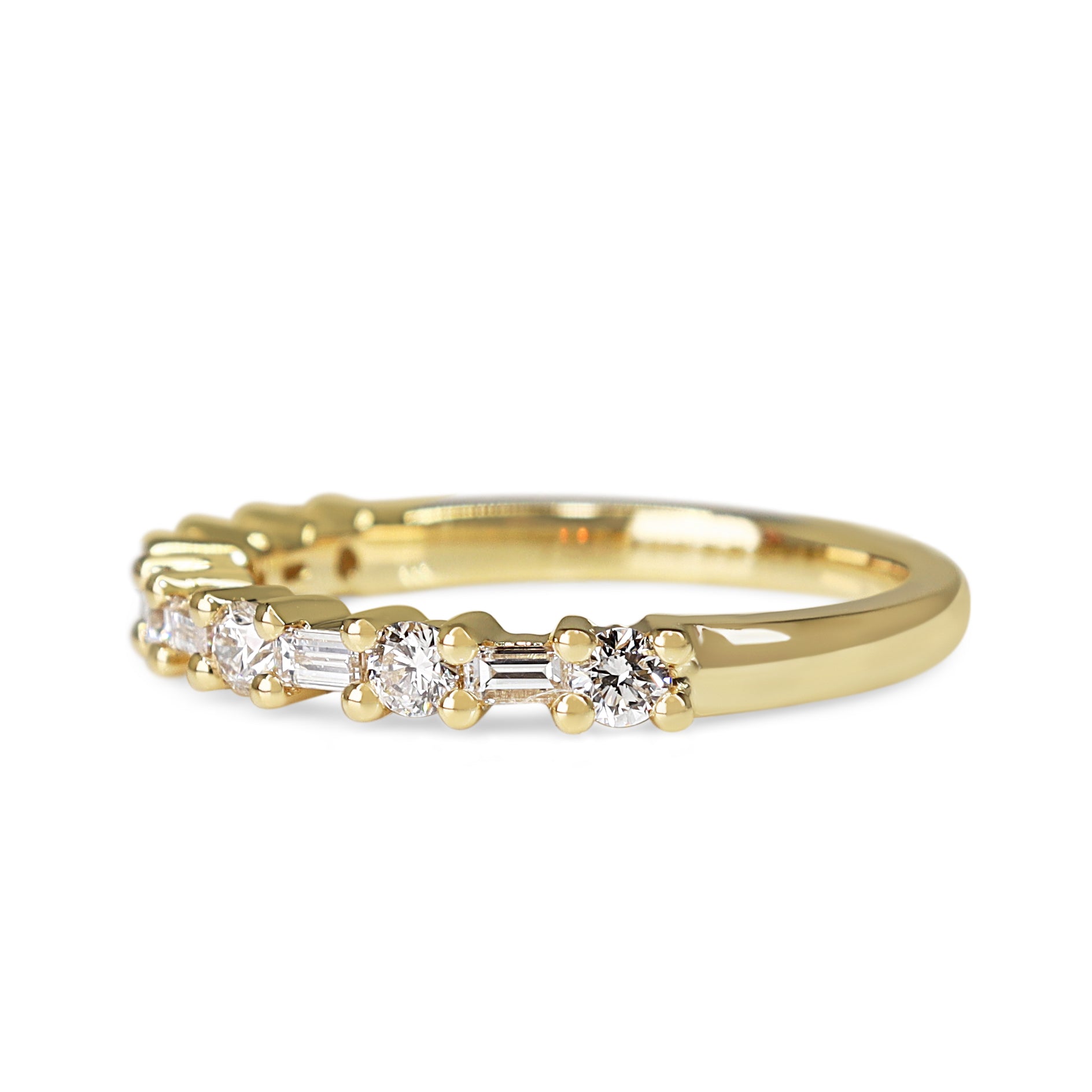 18ct Yellow Gold Baguette and Brilliant Cut Diamond Band Ring