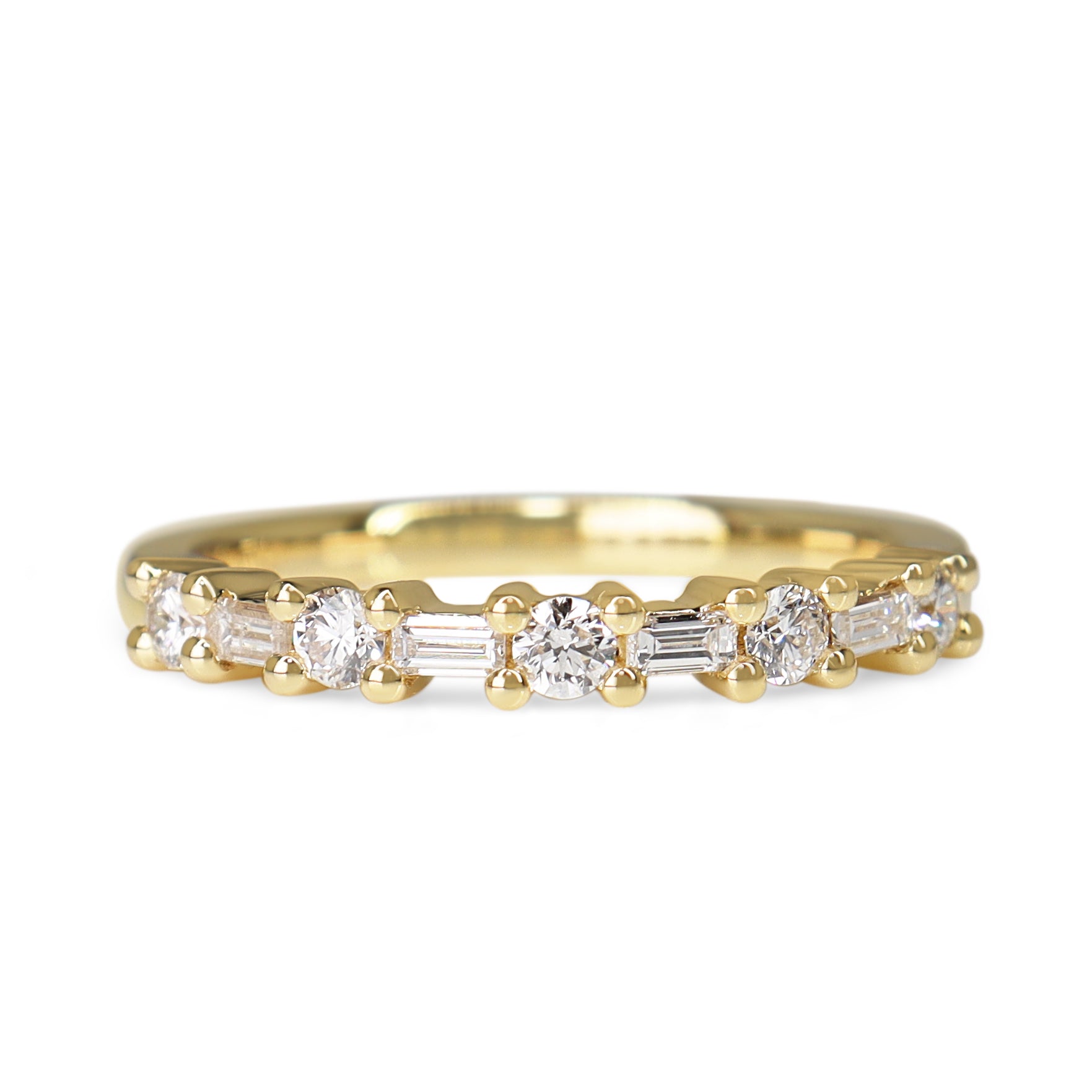 18ct Yellow Gold Baguette and Brilliant Cut Diamond Band Ring