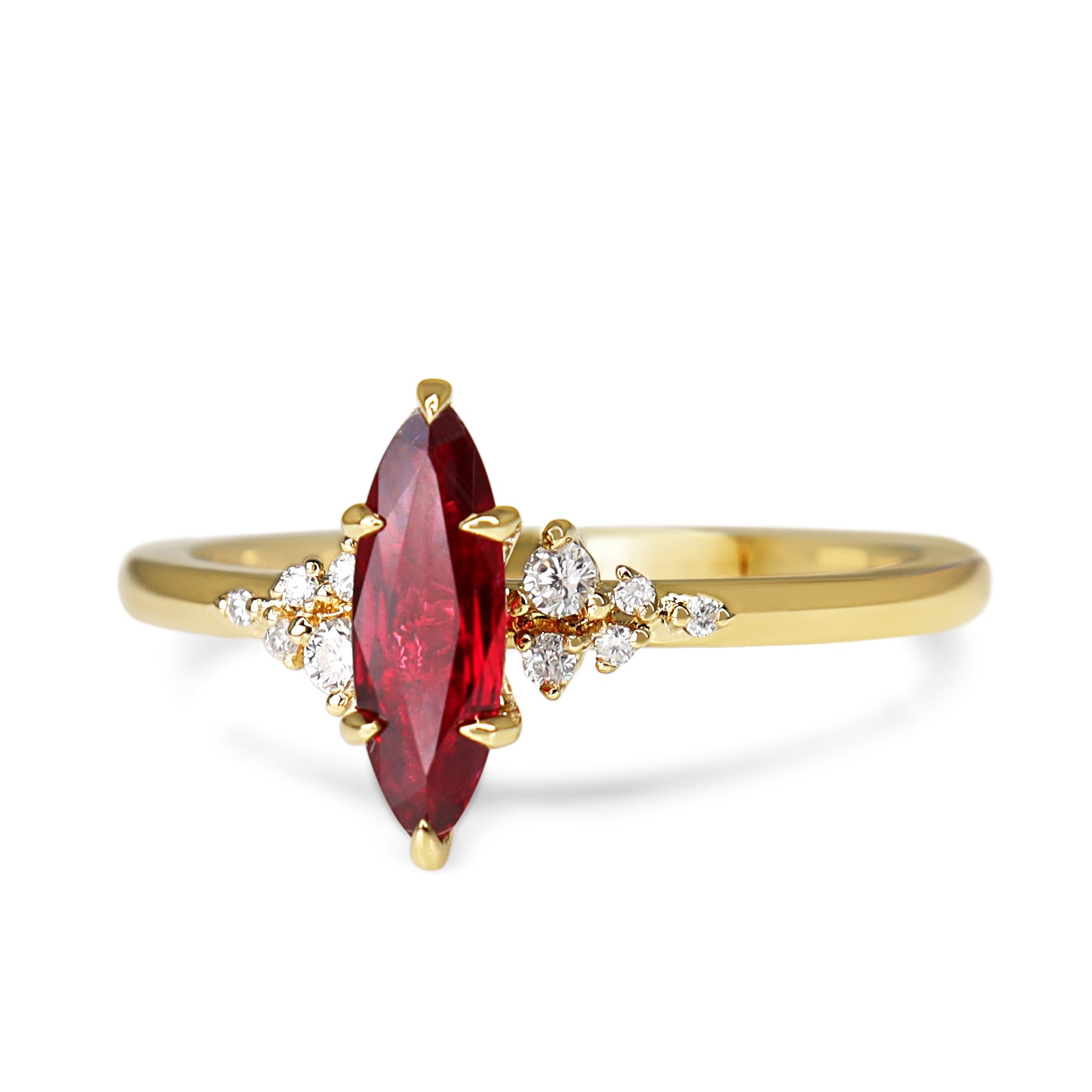 18ct Yellow Gold Marquise Ruby and Diamond Ring