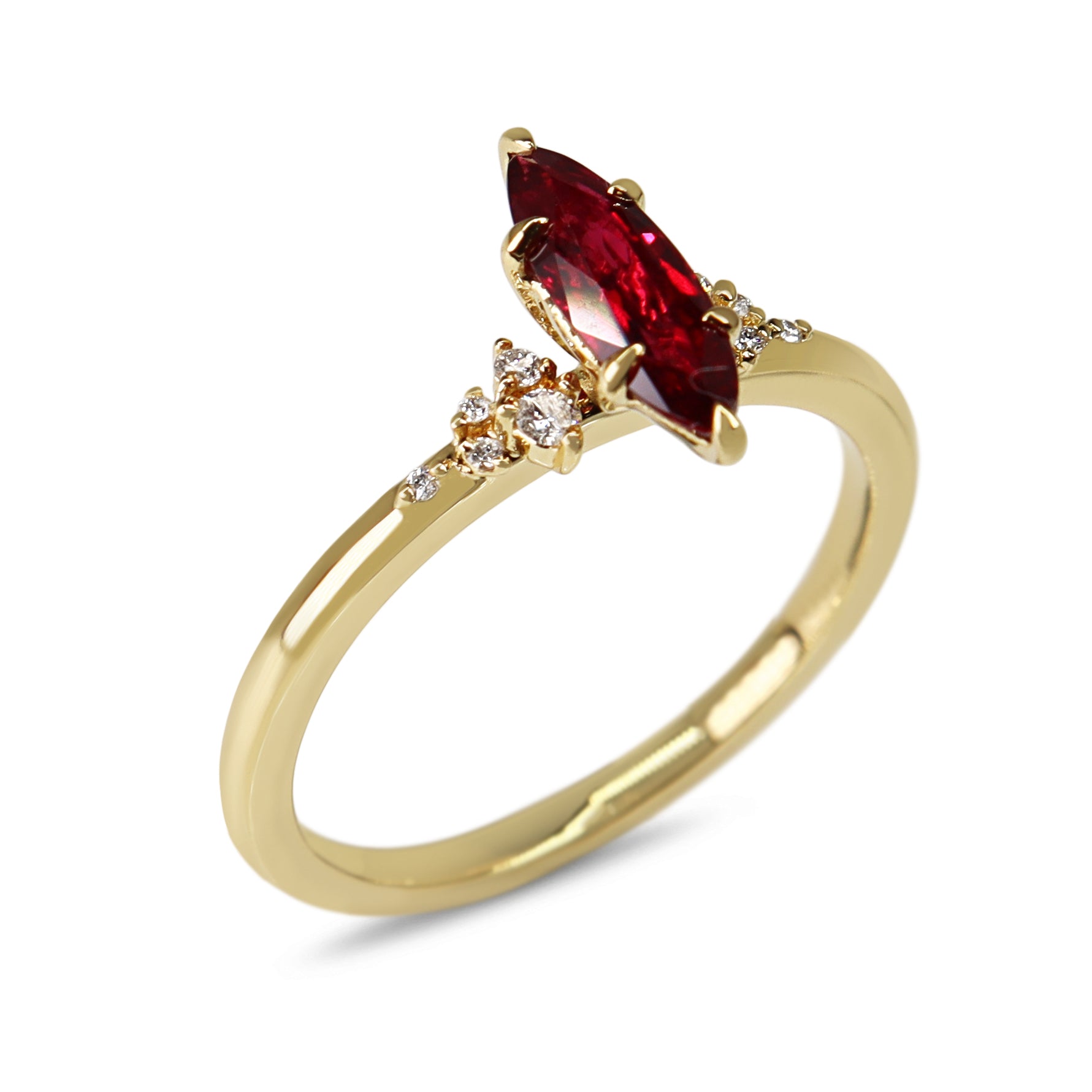 18ct Yellow Gold Marquise Ruby and Diamond Ring