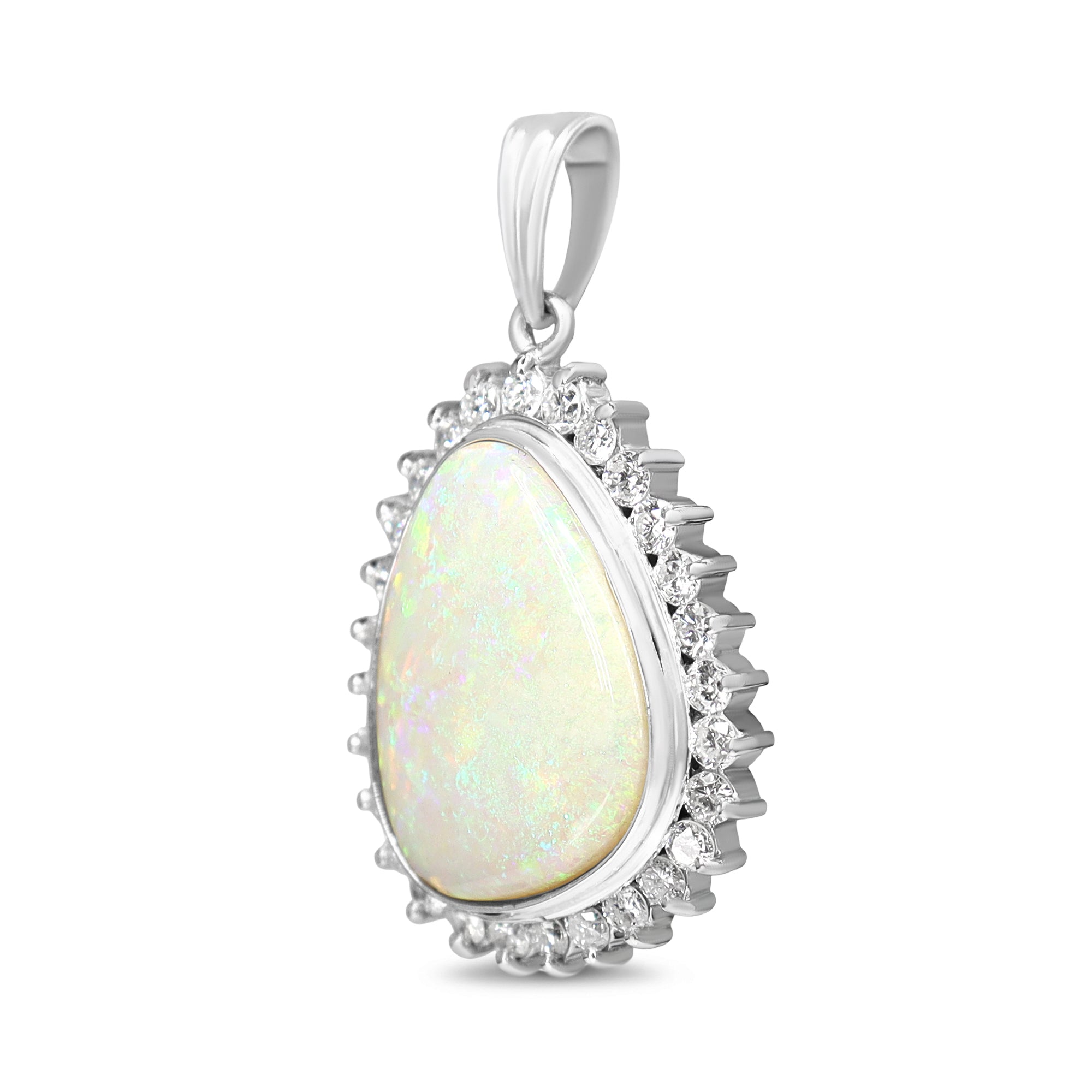 Platinum Opal and Diamond Halo Pendant
