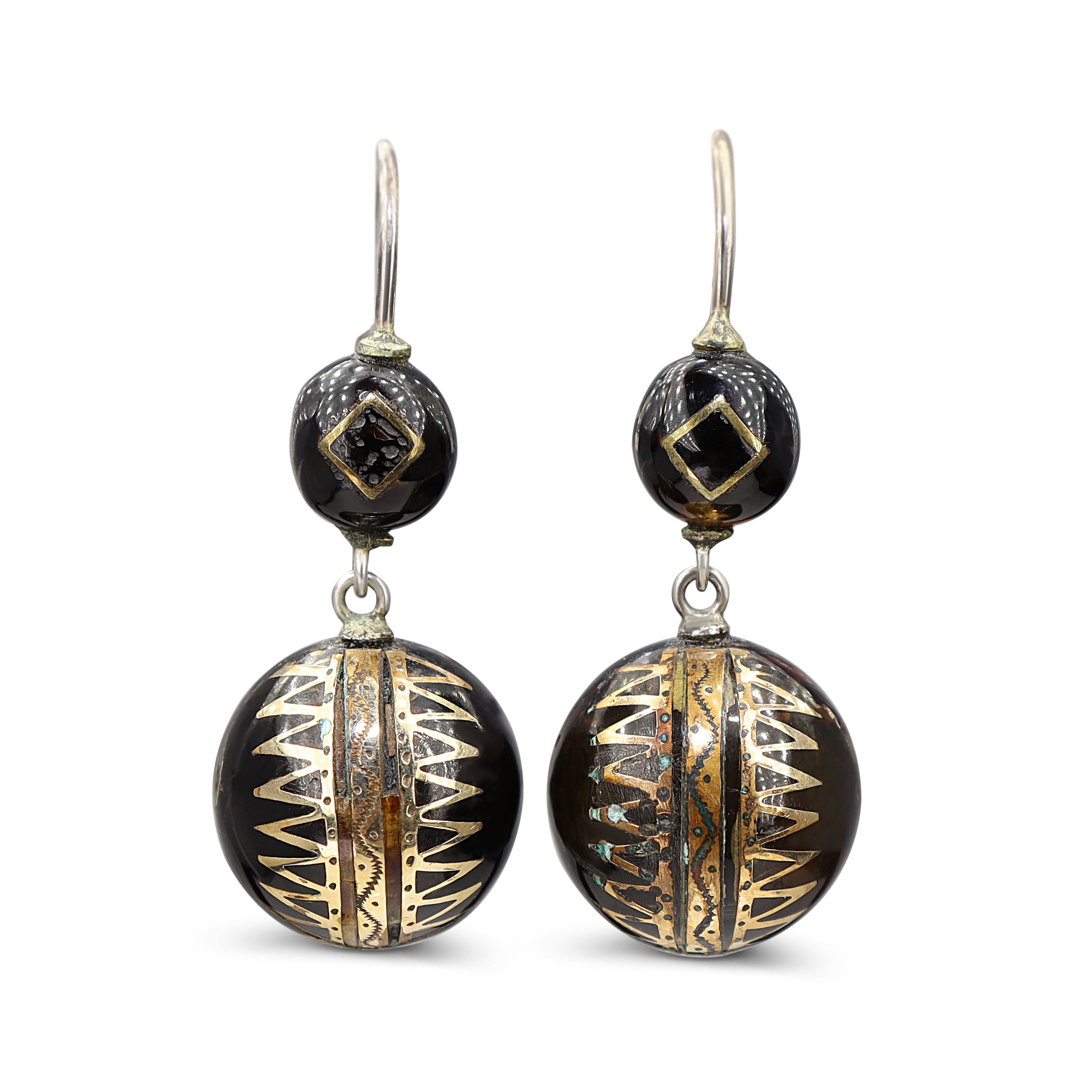 9ct Yellow Gold and Silver Piqué Antique Earrings